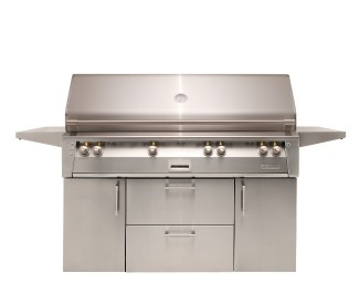Alfresco 56-inch ALXE Portable Luxury Gas Grill with Rotisserie and Side Burner on Refrigerated Cart | 3 Burner