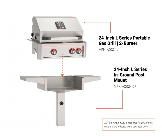 American Outdoor Grills by Fire Magic 24-Inch L Series In-Ground Gas Grill with Rotisserie Backburner | 2-Burner