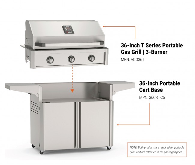 American Outdoor Grills by Fire Magic 36-Inch T Series Portable Gas Grill | 3-Burner