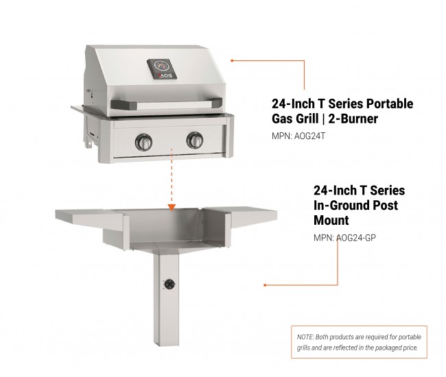 American Outdoor Grills by Fire Magic 24-Inch T Series In-Ground Post Mount Gas Grill | 2-Burner
