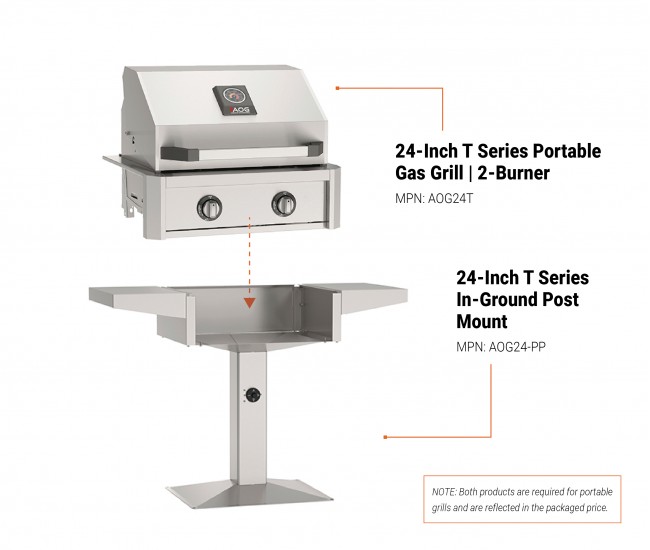 American Outdoor Grills by Fire Magic 24-Inch T Series Patio Post Mount Gas Grill | 2-Burner