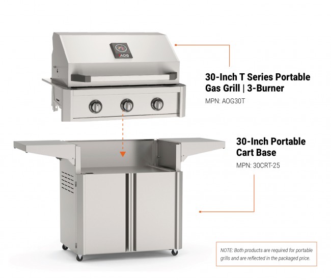 American Outdoor Grills by Fire Magic 30-Inch T Series Portable Gas Grill | 3-Burner