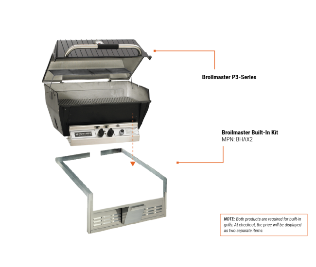 Broilmaster P3X Built-In Premium Gas Grill w/ Charmaster Briquets | 1-Burner
