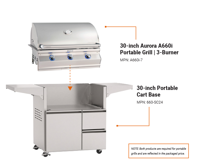 Fire Magic 30-inch Aurora A660 Portable Grill with Rotisserie | 3-Burner
