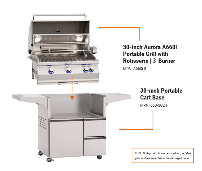 Fire Magic 30-inch Aurora A660 Portable Grill | 3-Burner