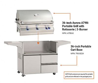 Fire Magic 36-inch Aurora A790i Portable Grill with Rotisserie | 3-Burner