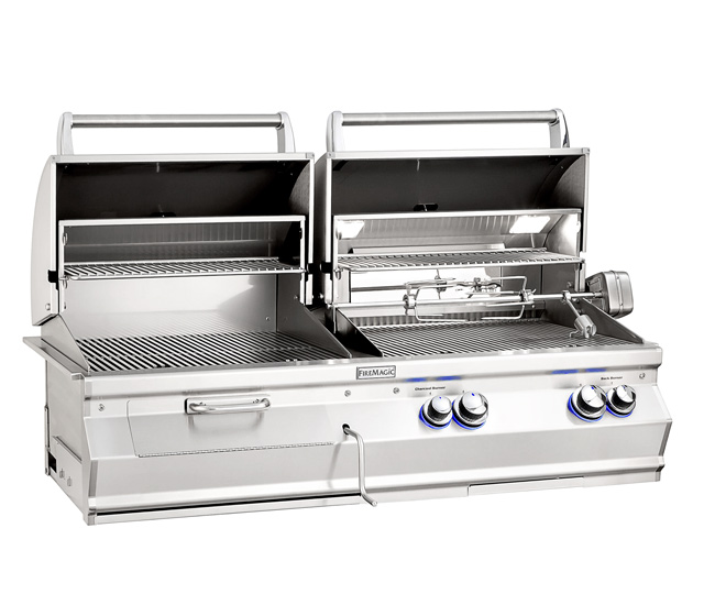 Fire Magic 46-inch Aurora A830i, Gas and Charcoal Combo Grill with Rotisserie | 2-Burner