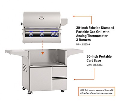 Fire Magic 30-inch Echelon Diamond Portable Gas Grill with Analog Thermometer | 3 Burners