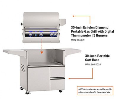 Fire Magic 30-inch Echelon Diamond Portable Gas Grill with Digital Thermometer | 3 Burners