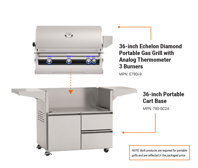 Fire Magic 36-inch Echelon Diamond Portable Gas Grill with Analog Thermometer | 3 Burners