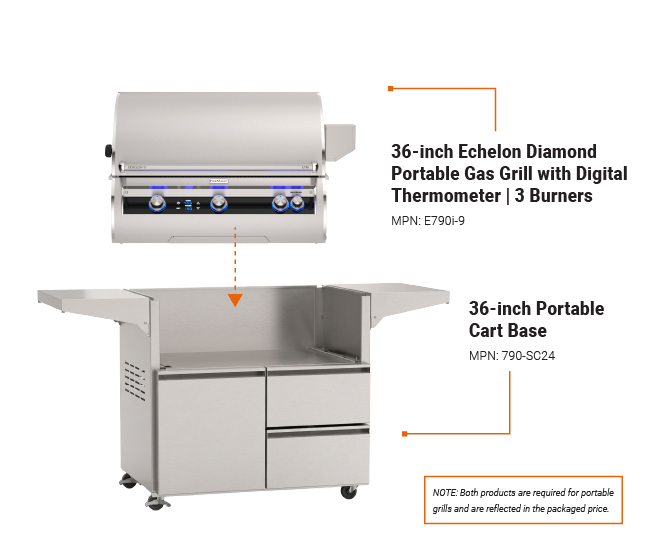 Fire Magic 36-inch Echelon Diamond Portable Gas Grill with Digital Thermometer | 3 Burners