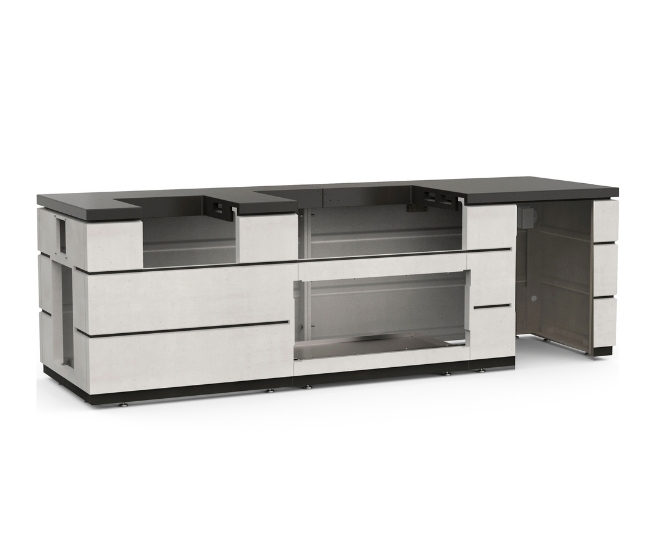 Fire Magic 115-inch Contemporary GFRC Pre-Fab Island with White Aspen Base and Refrigerator Cut-Out