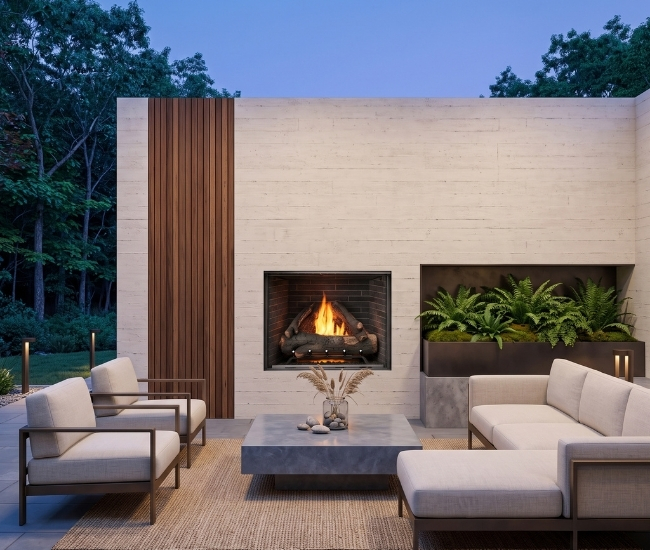 Majestic Courtyard Outdoor Vent-Free Gas Fireplace with Traditional Stacked Concrete Refractory