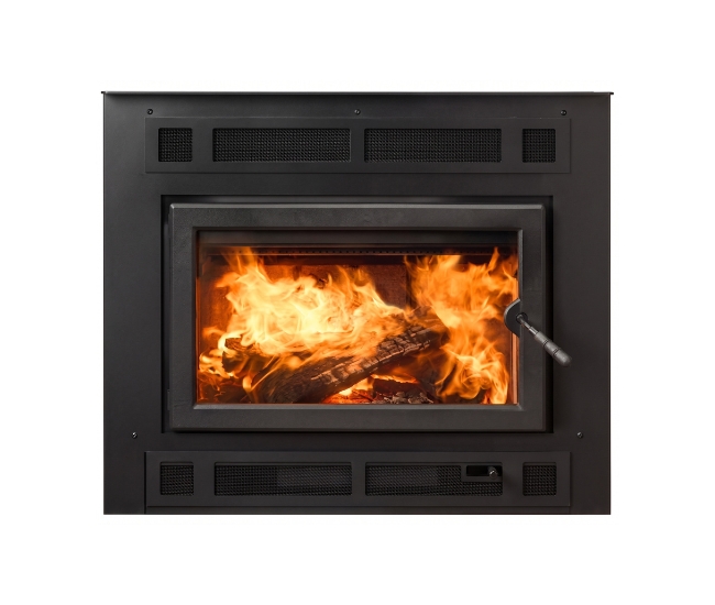Majestic Pioneer II Wood Burning Fireplace with Classic Black Front and Single Rectangle Door