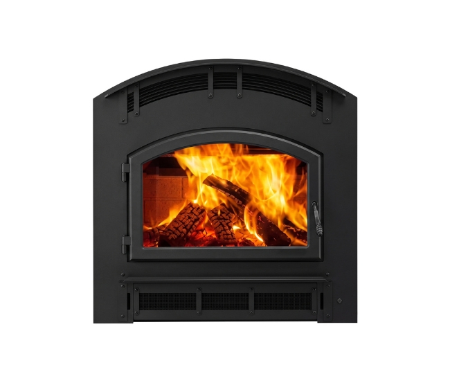 Majestic Pioneer III Wood Burning Fireplace with Classic Black Front with Arch Door