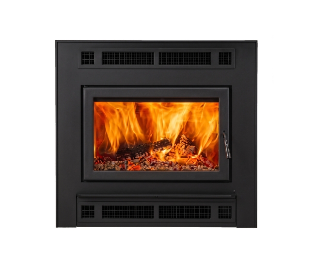 Majestic Pioneer III Wood Burning Fireplace with Classic Black Front with Rectangular Door