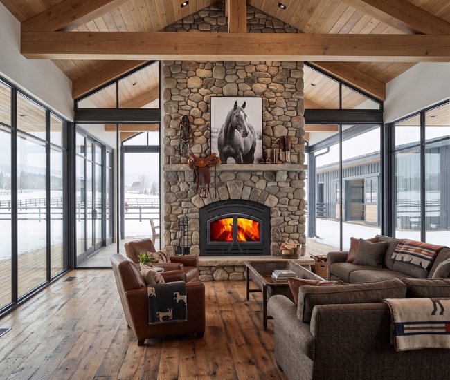 Majestic WarmMajic II Wood Burning Fireplace with Black Cabinet Style Doors 