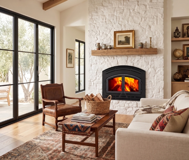 Majestic WarmMajic II Wood Burning Fireplace with Black Cabinet Style Doors 