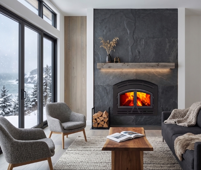 Majestic WarmMajic II Wood Burning Fireplace with Black Cabinet Style Doors 