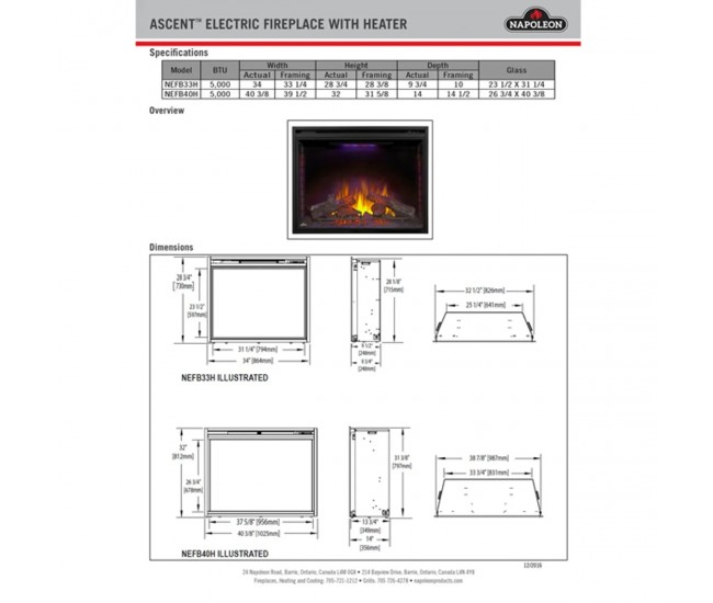 Napoleon Ascent 33-inch Built-In Electric Fireplace