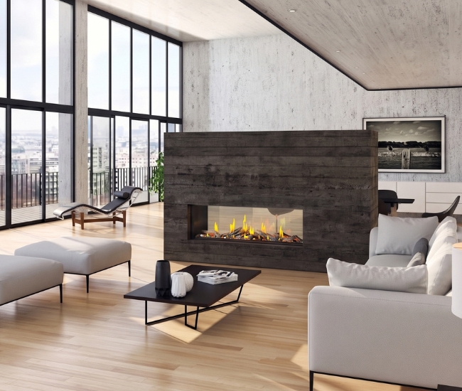 Napoleon Tall Linear Vector with Luminous Logs See-Thru 74-inch Direct Vent Natural Gas Fireplace