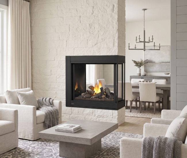 Napoleon Ascent Multi-View 3-Sided Direct Vent Natural Gas Fireplace with Logs