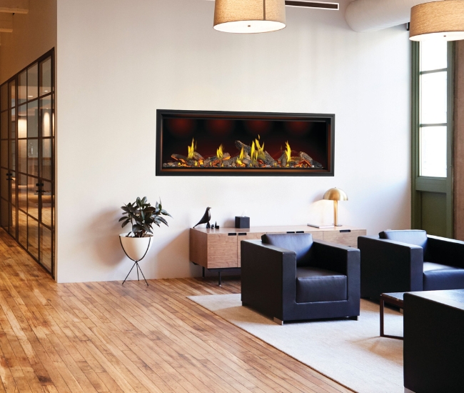 Napoleon Tall Linear Vector with Luminous Logs 74-inch Direct Vent Natural Gas Fireplace