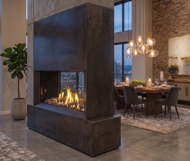 Napoleon Tall Linear Vector with Luminous Logs See-Thru 62-inch Direct Vent Natural Gas Fireplace