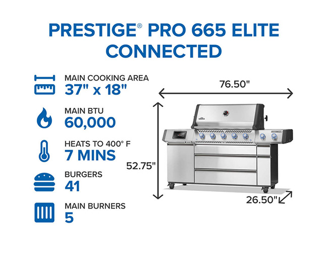 Napoleon Prestige Pro 665 Elite Portable Gas Grill with Smart Technology and Electric Smoker Box | 5-Burner