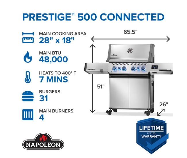 Napoleon Prestige 500 Connected RSIB Portable Grill | 4-Burner