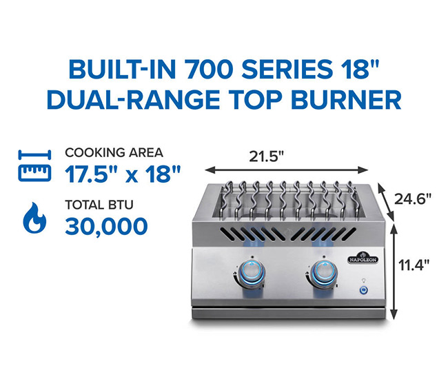 Napoleon Built-In 700 Series Dual Range Top Burner with Stainless Steel Cover