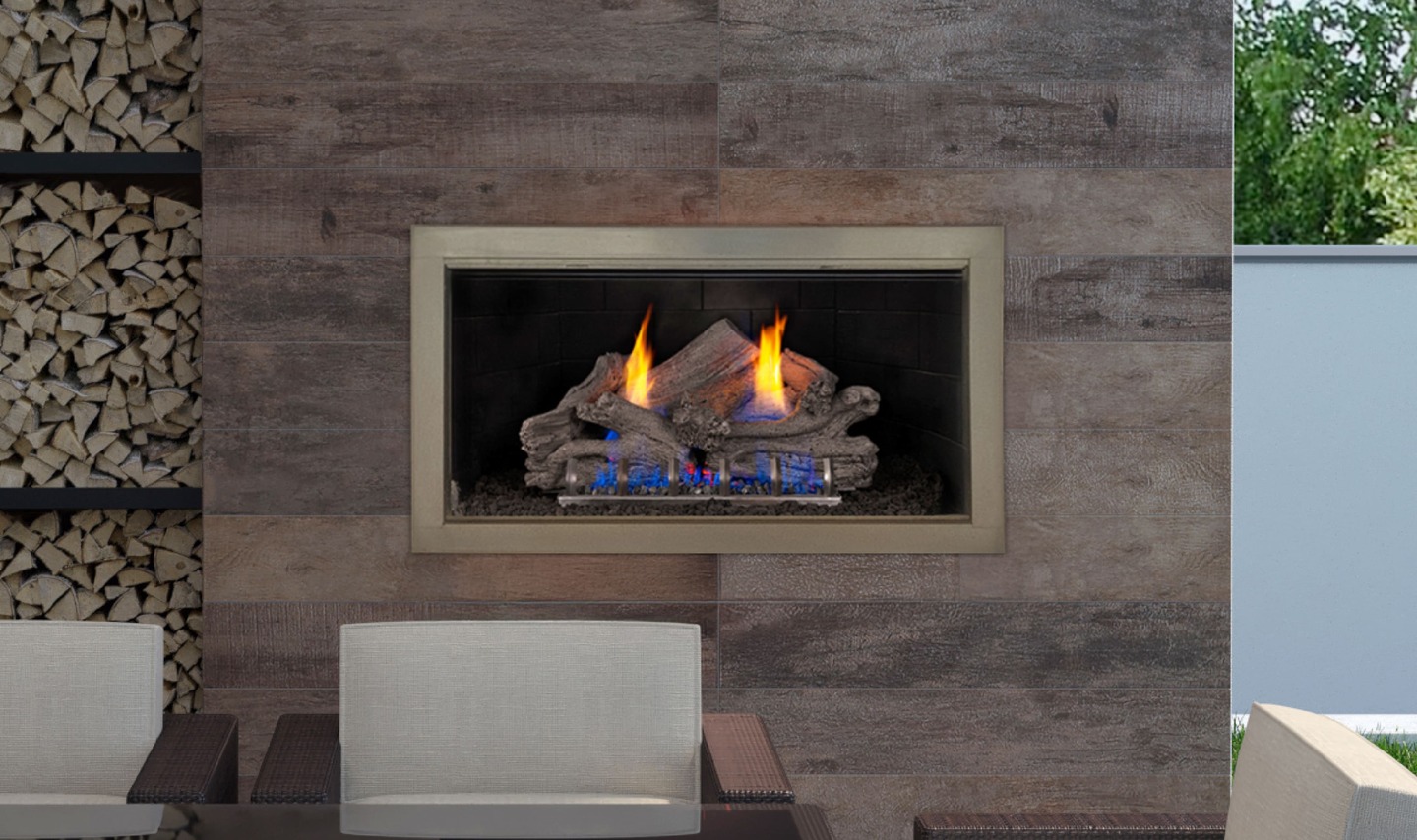 completed vent-free log set by real fyre