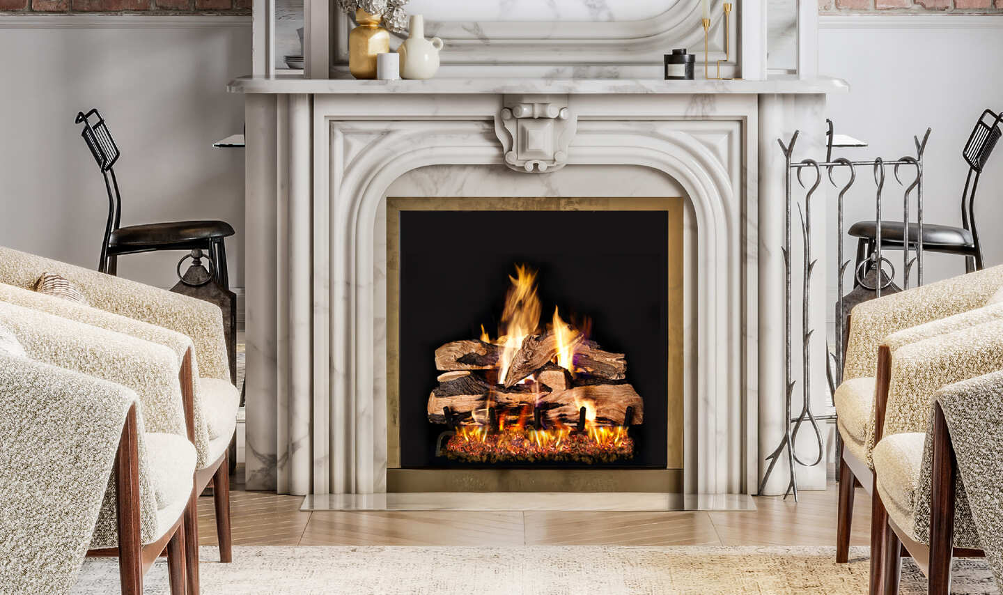 completed vented log set by real fyre