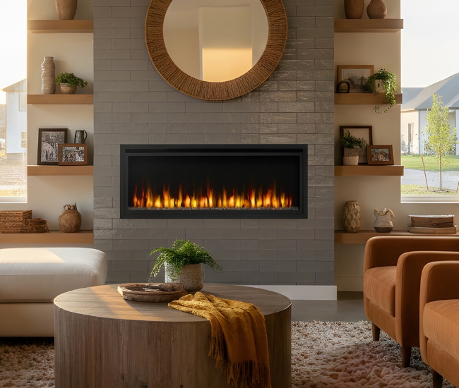 SimpliFire 50-inch Allusion Platinum Recessed Linear Electric Fireplace