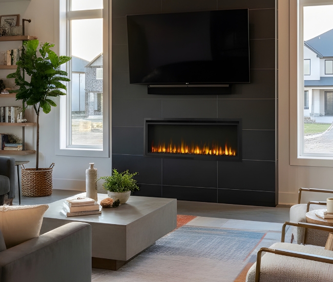 SimpliFire 50-inch Allusion Platinum Recessed Linear Electric Fireplace