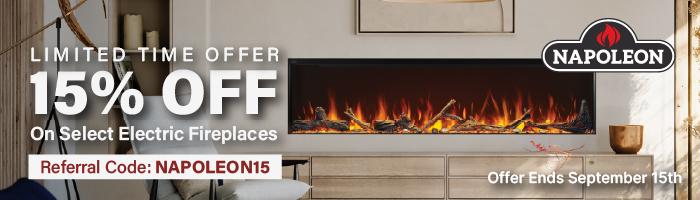 Save 15% off on select Napoleon electric fireplaces